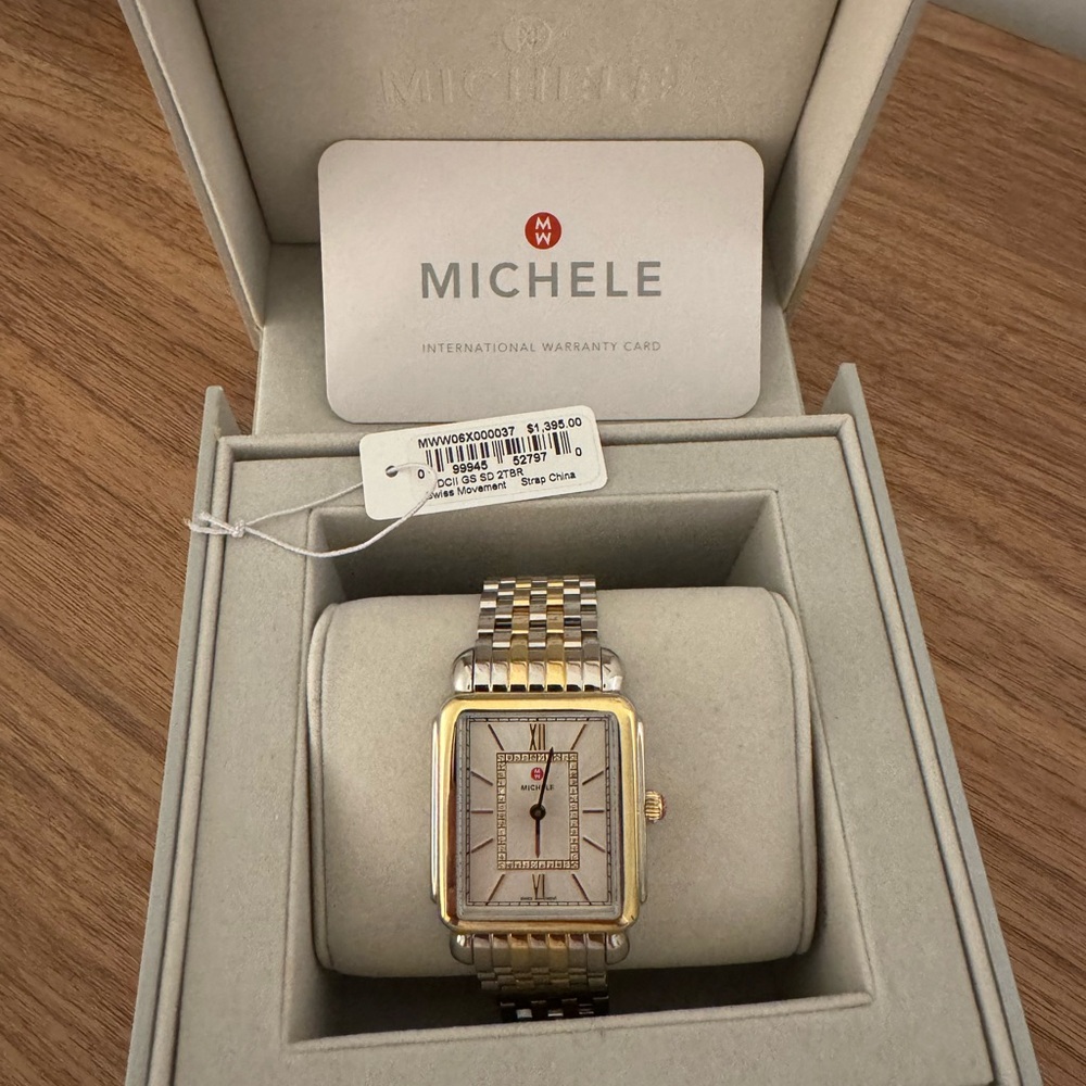 Michele Gold and Silver Rectangular Timepiece